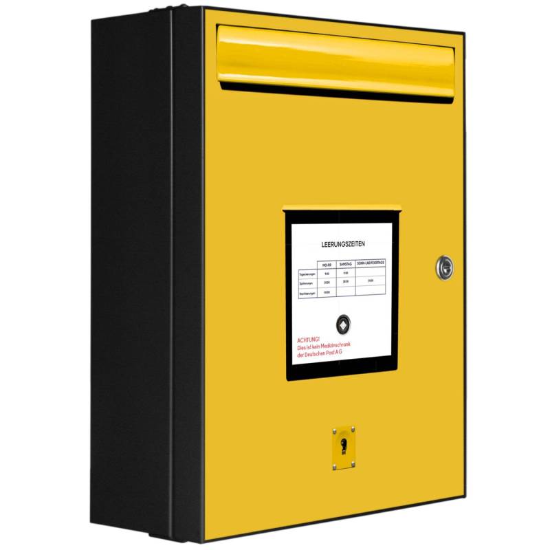 Banjado XXL Medizinschrank Abschliessbar 35x46x15cm Arzneischrank Anthrazit Aus Metall Front Mit Motiv Briefkasten Gelb von Banjado