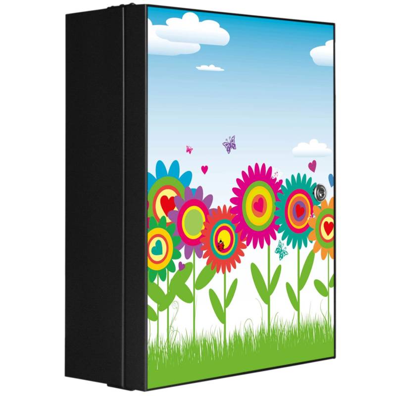 Banjado XXL Medizinschrank Abschliessbar 35x46x15cm Arzneischrank Anthrazit Aus Metall Front Mit Motiv Bunte Blumen von Banjado