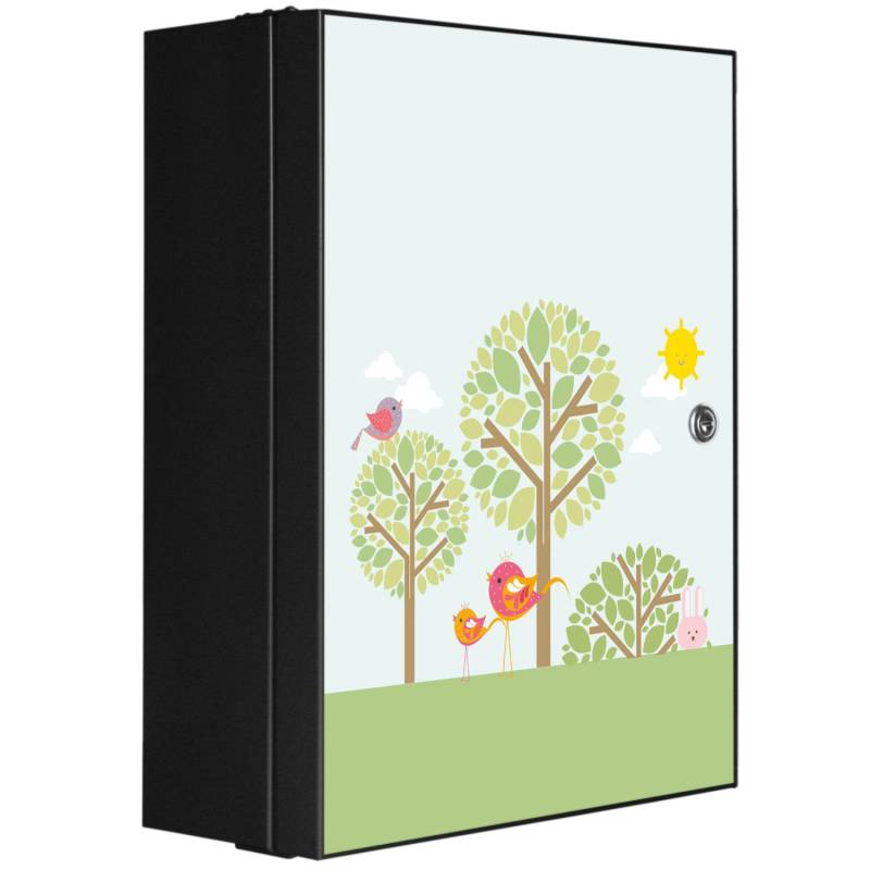 Banjado XXL Medizinschrank Abschliessbar 35x46x15cm Arzneischrank Anthrazit Aus Metall Front Mit Motiv Drei Bäume von Banjado