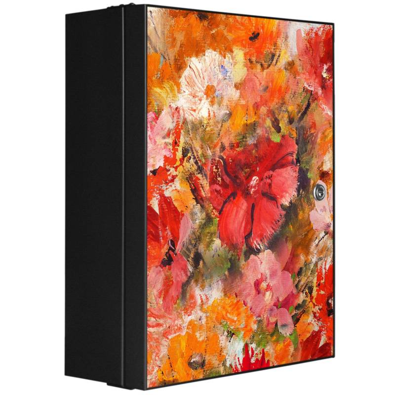 Banjado XXL Medizinschrank Abschliessbar 35x46x15cm Arzneischrank Anthrazit Aus Metall Front Mit Motiv Fallende Blumen von Banjado