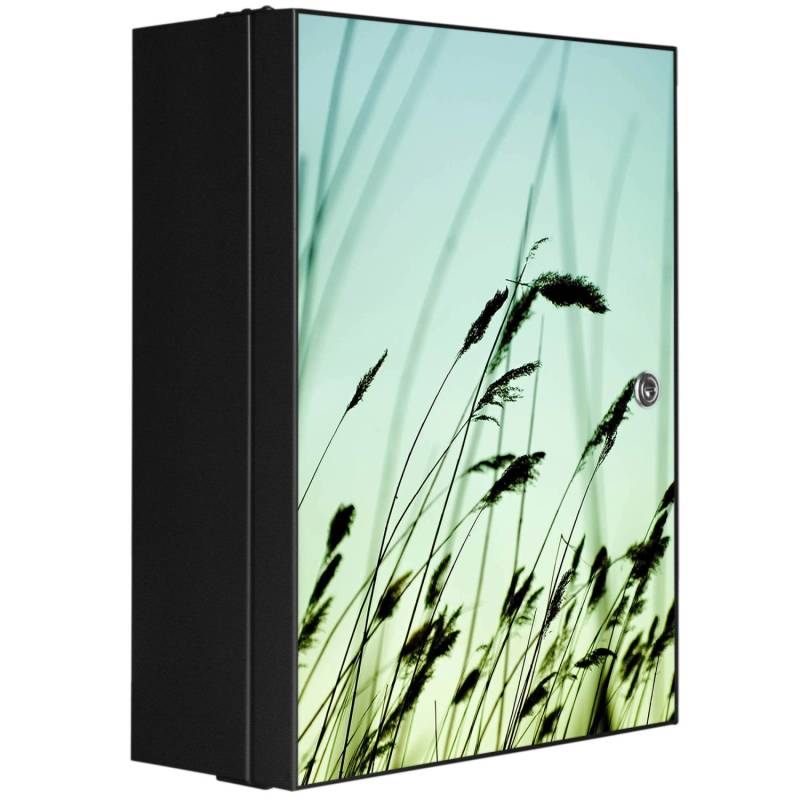 Banjado XXL Medizinschrank Abschliessbar 35x46x15cm Arzneischrank Anthrazit Aus Metall Front Mit Motiv Gräser von Banjado
