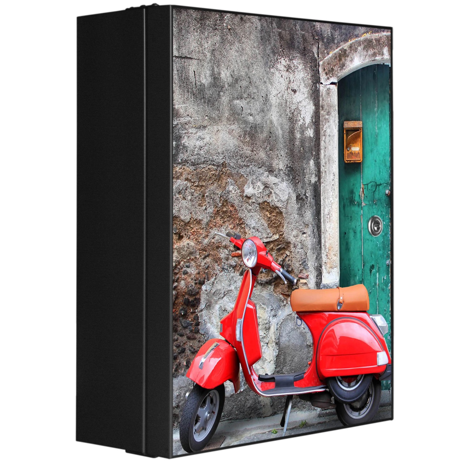 Banjado XXL Medizinschrank Abschliessbar 35x46x15cm Arzneischrank Anthrazit Aus Metall Front Mit Motiv Italienischer Roller von Banjado