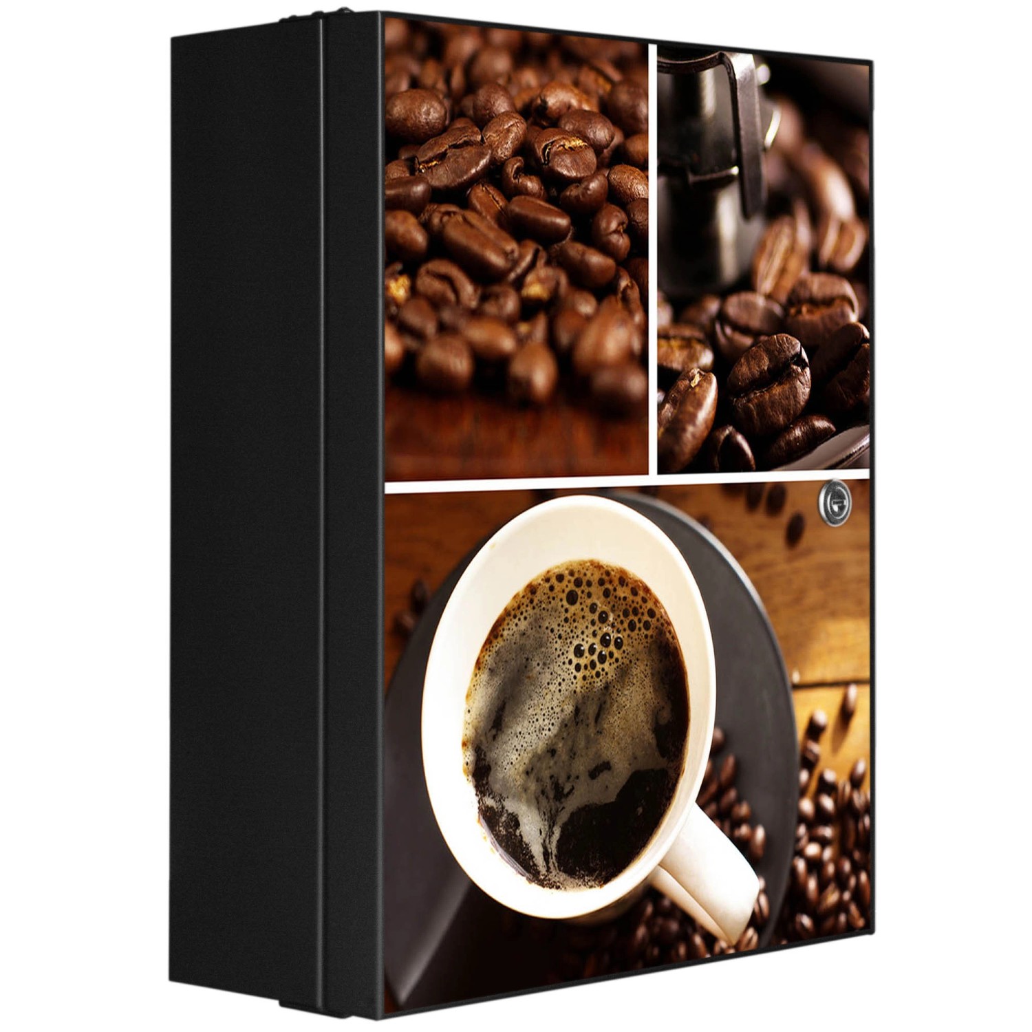 Banjado XXL Medizinschrank Abschliessbar 35x46x15cm Arzneischrank Anthrazit Aus Metall Front Mit Motiv Kaffee&Schokolade von Banjado