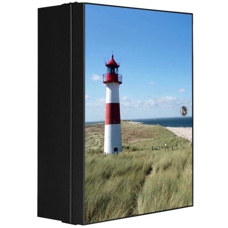 Banjado XXL Medizinschrank Abschliessbar 35x46x15cm Arzneischrank Anthrazit Aus Metall Front Mit Motiv Leuchtturm von Banjado