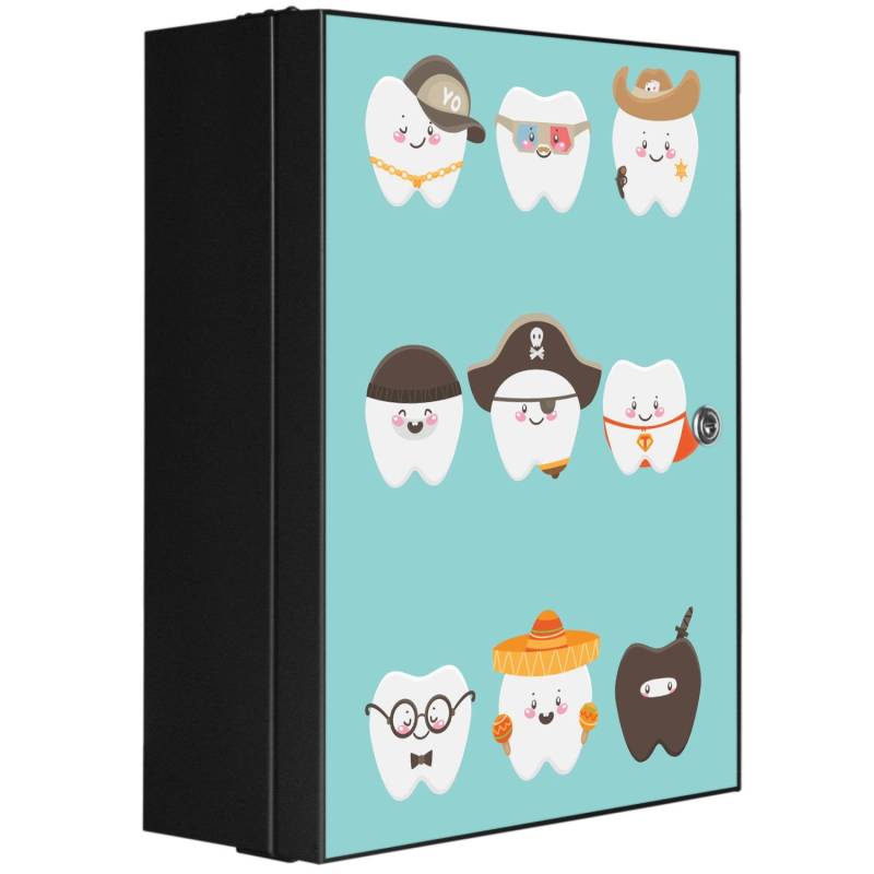 Banjado XXL Medizinschrank Abschliessbar 35x46x15cm Arzneischrank Anthrazit Aus Metall Front Mit Motiv Neun Zähne von Banjado