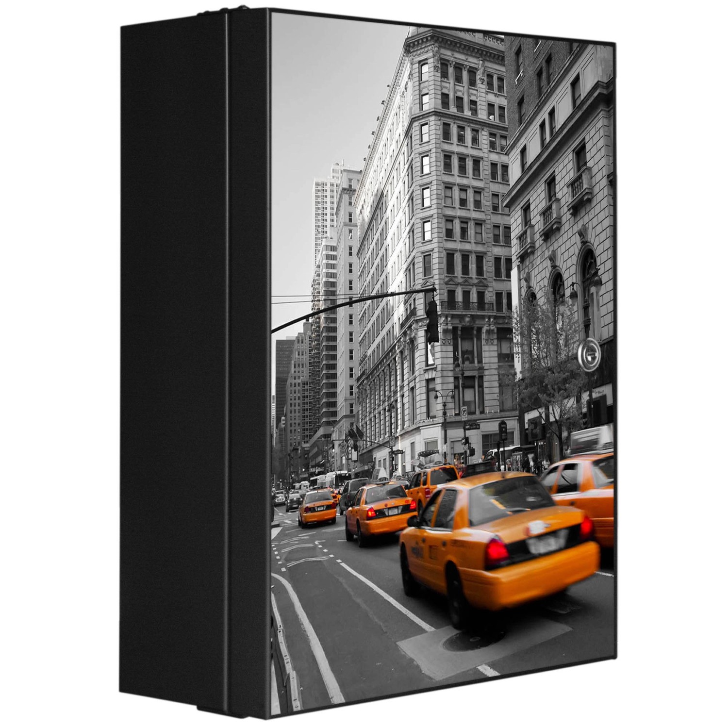 Banjado XXL Medizinschrank Abschliessbar 35x46x15cm Arzneischrank Anthrazit Aus Metall Front Mit Motiv New York Taxi von Banjado