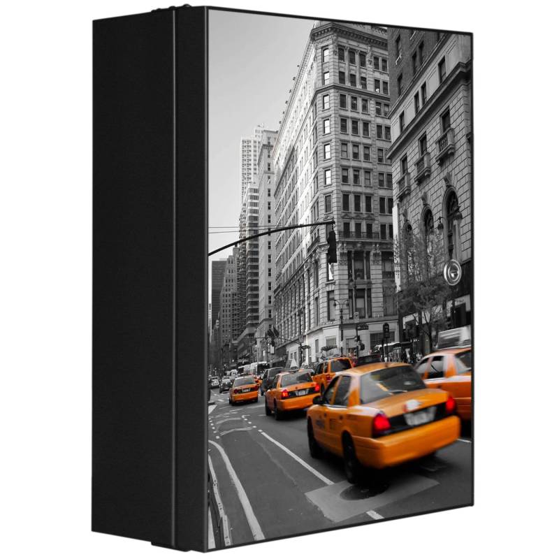 Banjado XXL Medizinschrank Abschliessbar 35x46x15cm Arzneischrank Anthrazit Aus Metall Front Mit Motiv New York Taxi von Banjado