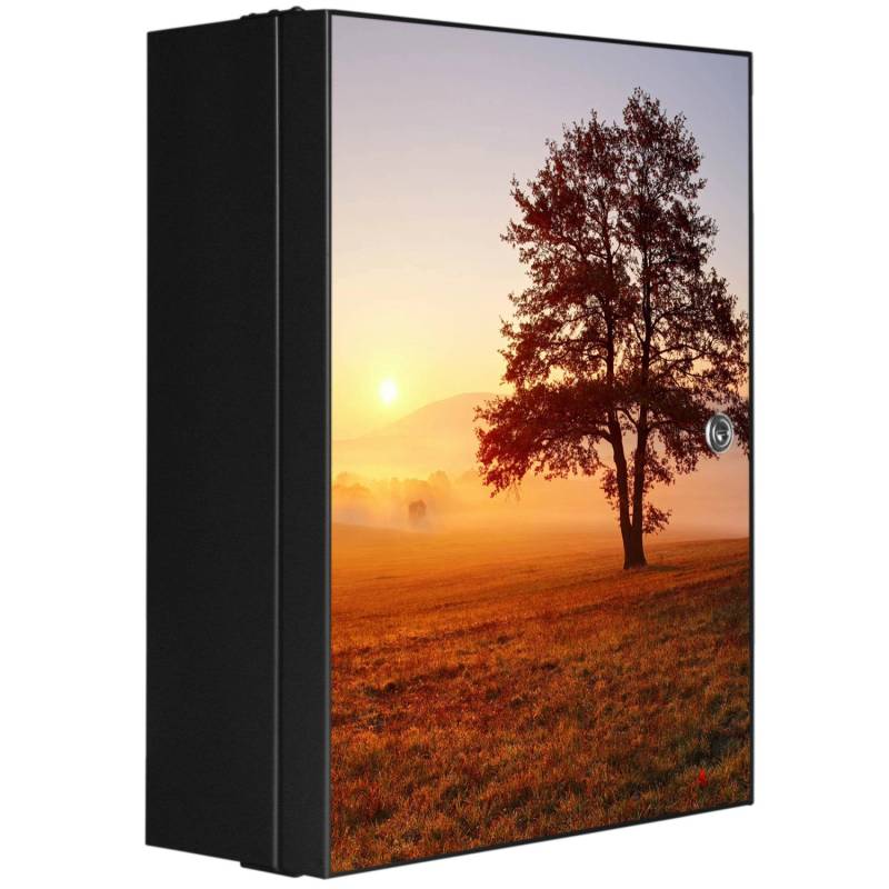 Banjado XXL Medizinschrank Abschliessbar 35x46x15cm Arzneischrank Anthrazit Aus Metall Front Mit Motiv Sonnenaufgang von Banjado