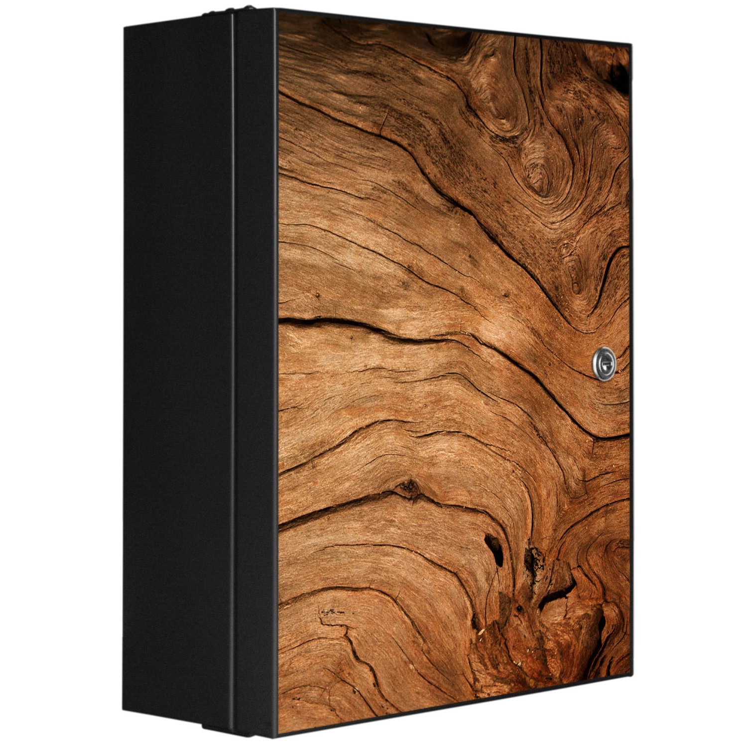 Banjado XXL Medizinschrank Abschliessbar 35x46x15cm Arzneischrank Anthrazit Aus Metall Front Mit Motiv Trockenes Holz von Banjado