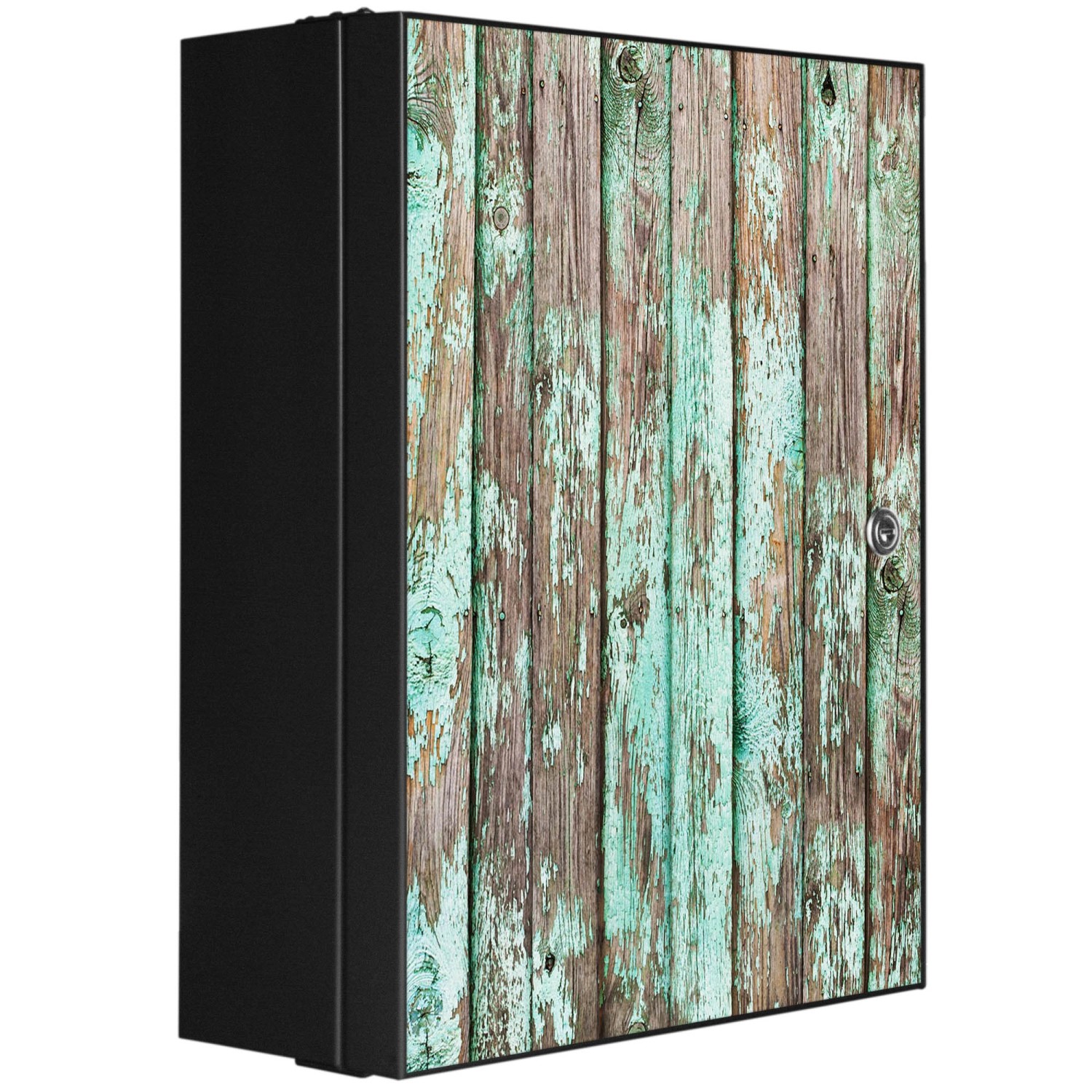 Banjado XXL Medizinschrank Abschliessbar 35x46x15cm Arzneischrank Anthrazit Aus Metall Front Mit Motiv Verwittertes Holz von Banjado