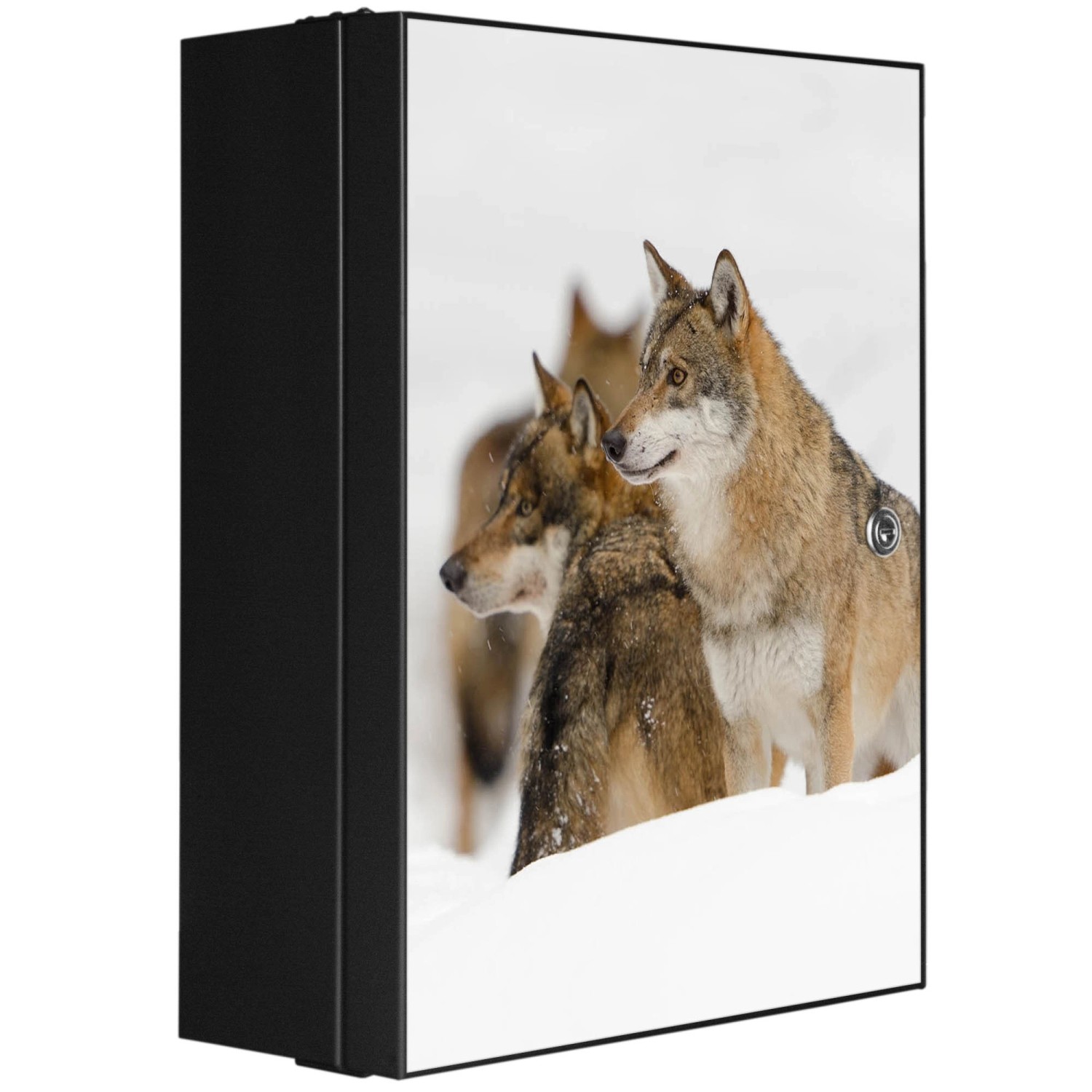 Banjado XXL Medizinschrank Abschliessbar 35x46x15cm Arzneischrank Anthrazit Aus Metall Front Mit Motiv Wölfe von Banjado