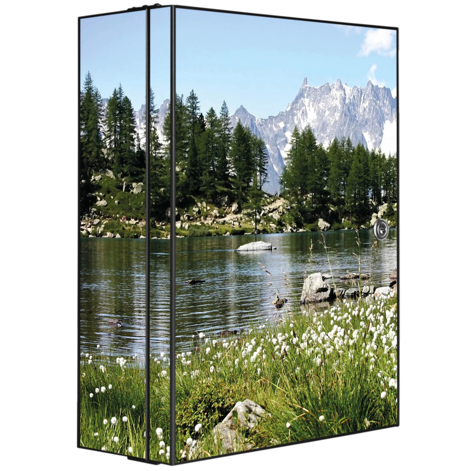 Banjado XXL Medizinschrank Abschliessbar 35x46x15cm Arzneischrank Anthrazit Aus Metall Mit Motiv Bergidylle von Banjado