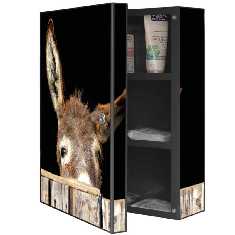 Banjado XXL Medizinschrank Abschliessbar 35x46x15cm Arzneischrank Anthrazit Aus Metall Mit Motiv Esel von Banjado