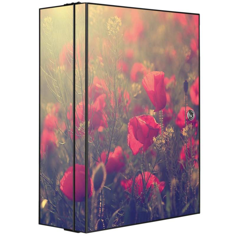 Banjado XXL Medizinschrank Abschliessbar 35x46x15cm Arzneischrank Anthrazit Aus Metall Mit Motiv Mohn von Banjado