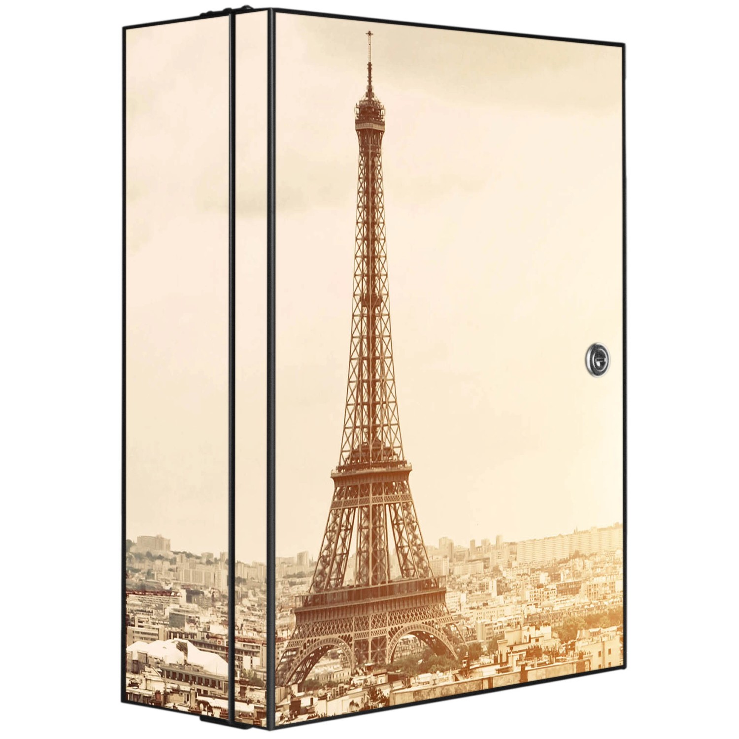 Banjado XXL Medizinschrank Abschliessbar 35x46x15cm Arzneischrank Anthrazit Aus Metall Mit Motiv Motiv Dächer Von Paris von Banjado