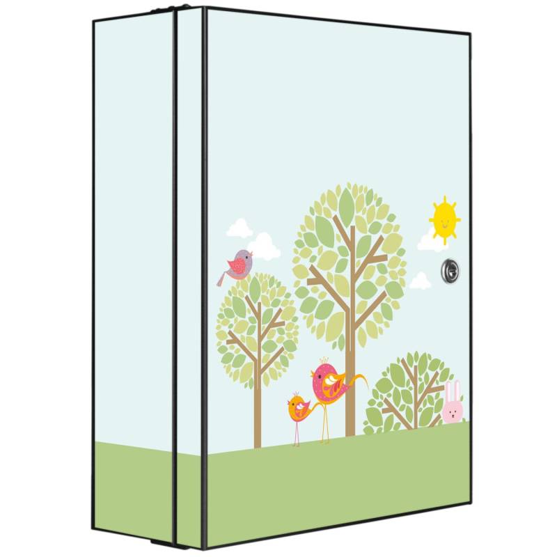 Banjado XXL Medizinschrank Abschliessbar 35x46x15cm Arzneischrank Anthrazit Aus Metall Mit Motiv Motiv Drei Bäume von Banjado