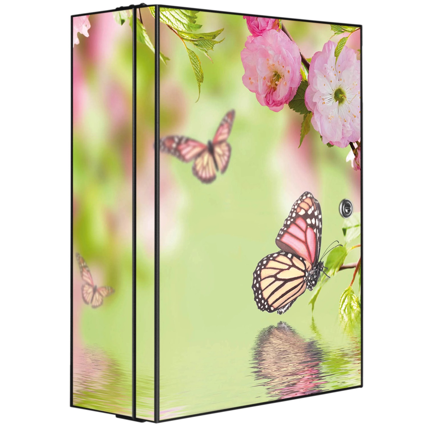 Banjado XXL Medizinschrank Abschliessbar 35x46x15cm Arzneischrank Anthrazit Aus Metall Mit Motiv Motiv Japanische Kirschblüte von Banjado