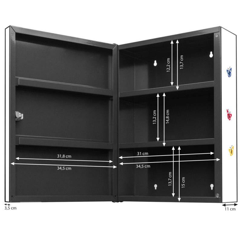 Banjado XXL Medizinschrank Abschliessbar 35x46x15cm Arzneischrank Anthrazit Aus Metall Mit Motiv Vier Jahreszeiten von Banjado