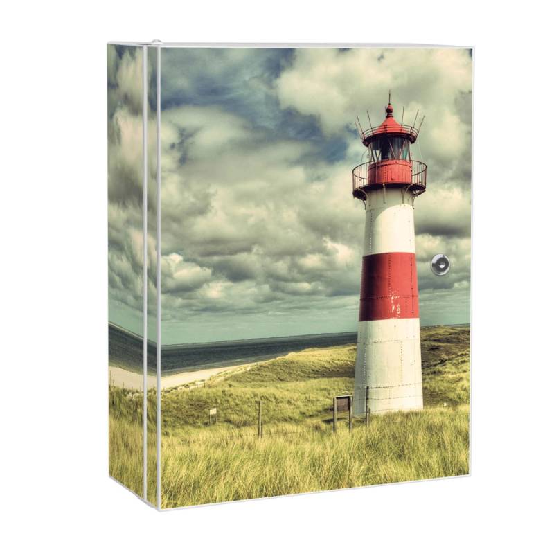 Banjado XXL Medizinschrank Abschliessbar 35x46x15cm Arzneischrank Weiß Aus Metall Mit Motiv Leuchtturm Sylt von Banjado
