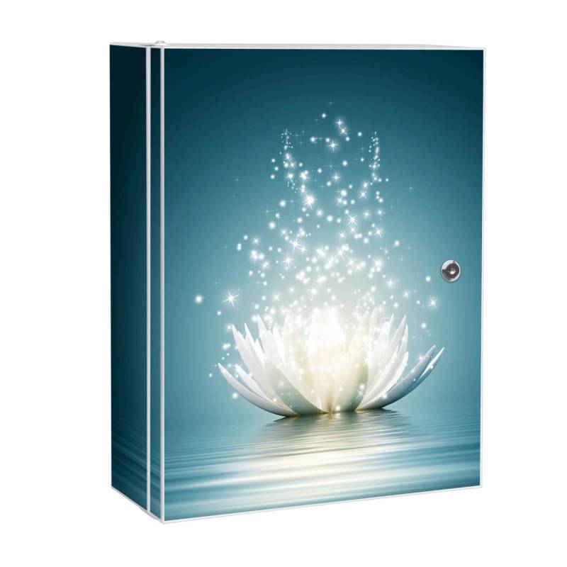 Banjado XXL Medizinschrank Abschliessbar 35x46x15cm Arzneischrank Weiß Aus Metall Mit Motiv Magische Lotusblüte von Banjado