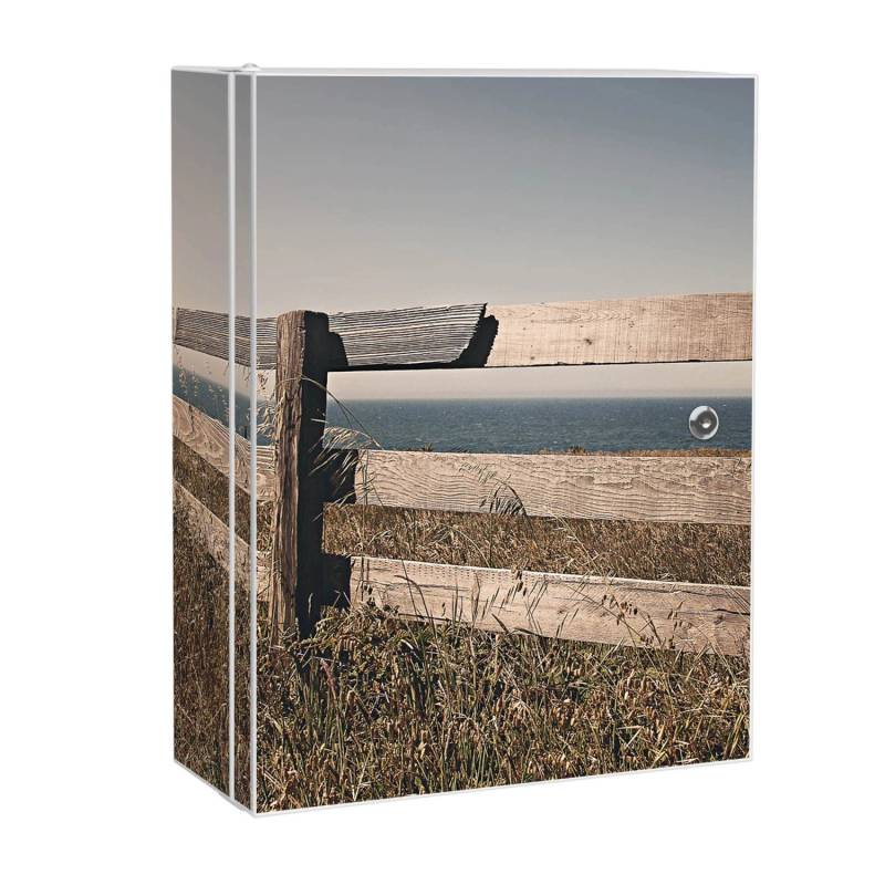 Banjado XXL Medizinschrank Abschliessbar 35x46x15cm Arzneischrank Weiß Aus Metall Mit Motiv Zaun Am Meer von Banjado