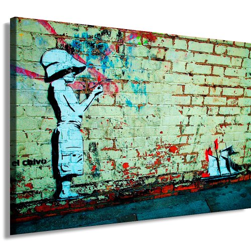 Banksy Kunst auf Leinwand Bild 100x70cm k. Poster ! Bild fertig auf Keilrahmen ! Pop Art Gemälde Kunstdrucke, Wandbilder, Bilder zur Dekoration - Deko/Top 100 Bilder - Graffiti/Street Art Kunstdrucke von Banksy