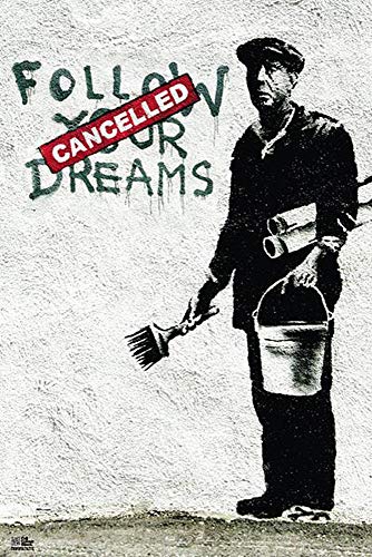 Banksy Poster Follow Your Dreams (61cm x 91,5cm) + 2 St. Schwarze Posterleisten mit Aufhängung von Banksy