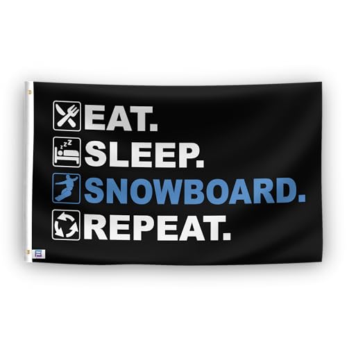 Eat Sleep Snowboard Repeat Flagge, 90 x 152 cm, strapazierfähiges Polyester, lichtbeständig, wetterfest, für drinnen und draußen von Bannerfi