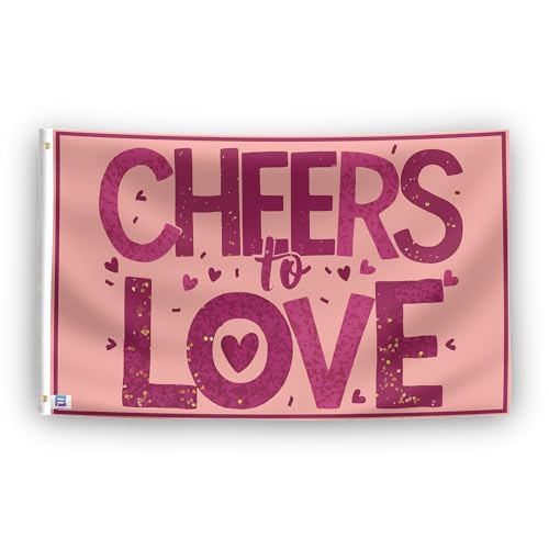 Flagge "Cheers To Love", 90 x 152 cm, strapazierfähiges Polyester, lichtbeständig, wetterfest, für drinnen und draußen von Bannerfi