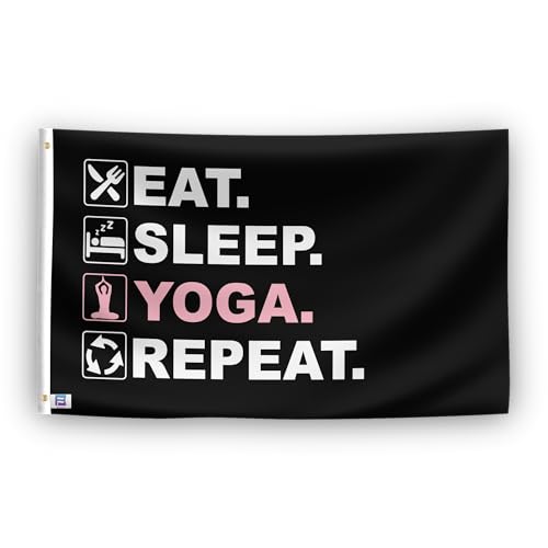 Flagge "Eat Sleep Yoga Repeat", 90 x 152 cm, strapazierfähiges Polyester, lichtbeständig, wetterfest, für drinnen und draußen von Bannerfi