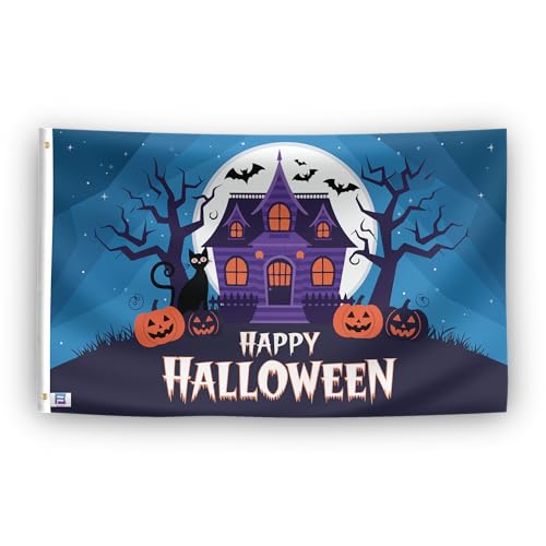 Happy Halloween-Flagge, 90 x 152 cm, strapazierfähiges Polyester, lichtbeständig, wetterfest, für Innen- und Außenbereich von Bannerfi