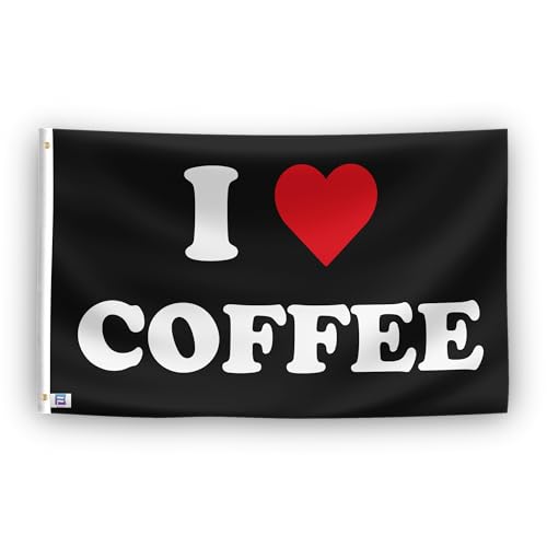 I Love Coffee I Herz-Flagge, 90 x 152 cm, strapazierfähiges Polyester, lichtbeständig, wetterfest, für drinnen und draußen von Bannerfi