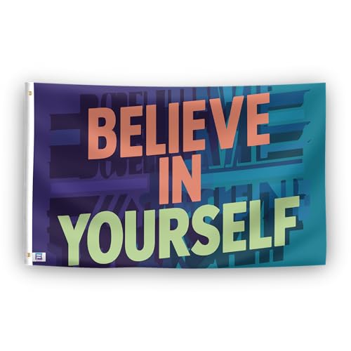 Motivationsflagge "Believe In Yourself", 90 x 152 cm, strapazierfähiges Polyester, lichtbeständig, wetterfest, für drinnen und draußen von Bannerfi