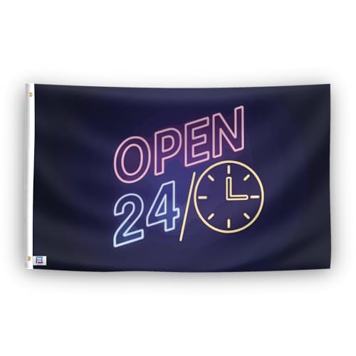 Offene 24/7-Flagge, 90 x 152 cm, strapazierfähiges Polyester, lichtbeständig, wetterfest, für drinnen und draußen Offene 24/7-Flagge, 90 x 152 cm, strapazierfähiges Polyester, lichtbeständig, wetterfest, für drinnen und draußen von Bannerfi