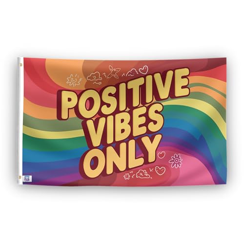 Positive Vibes Only Flagge, 90 x 152 cm, strapazierfähiges Polyester, lichtbeständig, wetterfest, für drinnen und draußen von Bannerfi