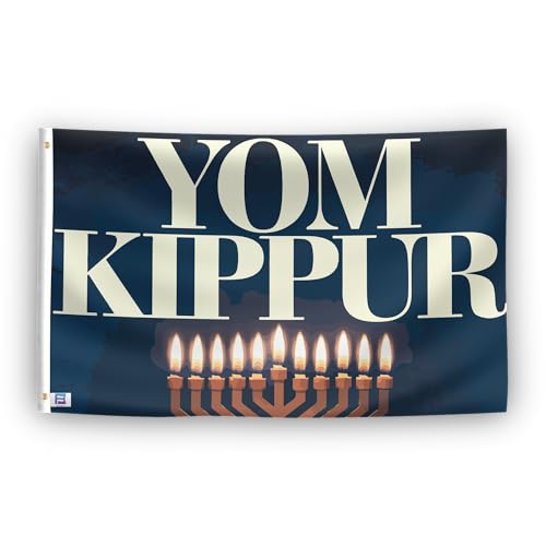 YOM Kippur-Flagge, 90 x 152 cm, strapazierfähiges Polyester, lichtbeständig, wetterfest, für Innen- und Außenbereich von Bannerfi