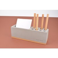 Moderner Stifthalter Aus Beton Und Holz, Schreibtischorganisation Mit Fach Für Notizen Mehr von BannikDesign