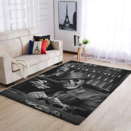 Banniyouall Grim, moderner Teppich mit Totenkopf-Motiv, für Schlafzimmer, Wohnzimmer, Kinderzimmer, Heimdekoration, weiß, 122 x 183 cm von Banniyouall