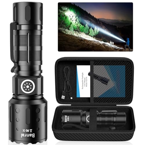 Banral Taschenlampe LED Aufladbar, LED Taschenlampe Extrem Hell kleine Taschenlampen mit Speicherfunktion, 6 Lichtmodi Zoombare Wasserdicht Flashlight Torch für Outdoor, Notfäll (1, Schwarz) von Banral
