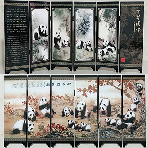 Bantlou Mini-Faltwand, klein, chinesische Trennwände, japanische Dekoration, Faltwand, Desktop, asiatische Dekoration, Geschenk für Zuhause, Büro, Neujahr, 47 x 24 cm (Panda) von Bantlou