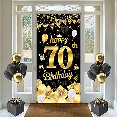 Banydoll 70. Geburtstag Deko, 70 Geburtstagsbanner für Männer und Frauen, Schwarzes und Gold Dekoration Banner Hintergrund, Extra Große Geburtstags Schild Poster für 70. Geburtstagsfeier Deko von Banydoll