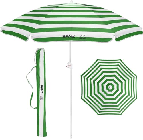 Banz Outdoor's Noosa UV-Regenschirm, Smaragdgrün/Weiß gestreift, 180 cm von Banz