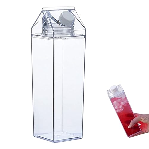 Banziaju Saftbecher, 2 Stück, transparent, Milchkarton, Wasserflasche, Milchflasche, Wasserflasche, Kunststoff, 1000 ml, Milchbox, Saftflasche für Outdoor-Sport, Reisen, Camping-Aktivitäten von Banziaju