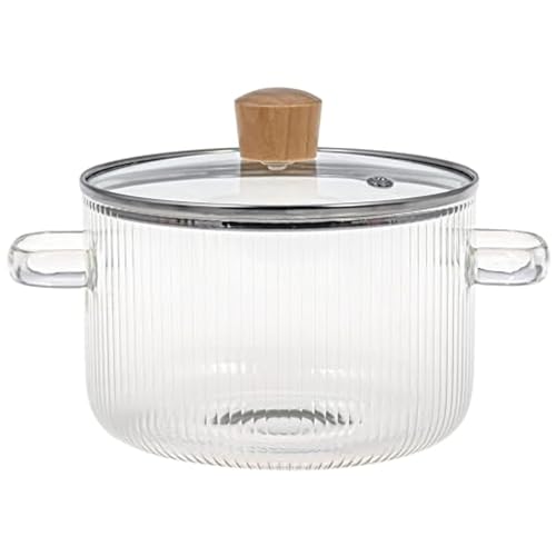 Glas Kochtopf mit Deckel, 1.6 L Glas Kochtopf 56 oz Hitzebeständiges Borosilikatglas Kochgeschirr Stovetop Topf Set Glas Gerippter Topf mit Griffen für Suppe Milch Essen von Banziaju