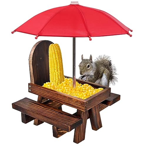 Hölzerne Eichhörnchen -Feeder, süßer Eichhörnchen -Picknicktisch -Feeder mit Regenschirm Eichhörnchen -Feeder für Außen von Banziaju