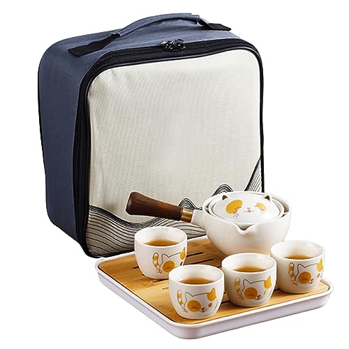 Tragbares Reise-Tee-Set mit Reisetasche, 7-teiliges chinesisches Gongfu-Tee-Set Magisches Teekannen-Set mit Teezubereiter und Aufgießer-Teekanne für Reisen, Zuhause, Outdoor und Büro von Banziaju