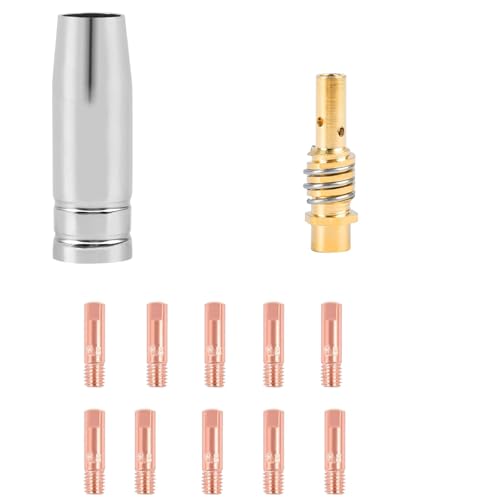 Schweiß Zubehör Set, Verschleissteile Set 1 Gasdüse Konischb 10 Stromdüse M6 0,8 mm 1 Düsestock für AK15 Torch Gun Schweißgerät passend MIG Welder Verbrauchsmaterial Zubehör (0.8mm) von Banzimiao