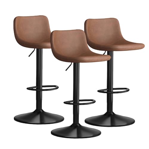 Verstellbare Barhocker, 1er-/2er-/3er-Set – Schwarze Barhocker Mit Rückenlehne – Barhocker Aus Pu-Leder for Kücheninsel, Rustikale Barhocker(Brown,3pc) von BaoBaJiu