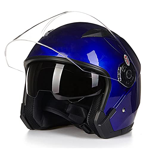 Jet-Helm Motorrad-Helm Roller-Helm Scooter-Helm Mofa-Helm Rollerhelm Mit Doppelvisier Atmungsaktiver Mopedhelm Für Frauen Und Männer ECE 22.05,Blau,L von BaoFuStore