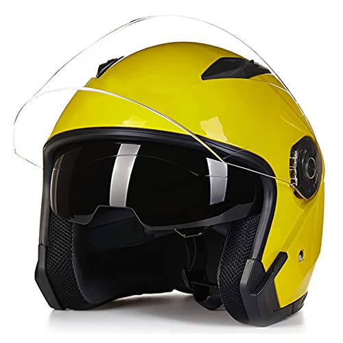 BaoFuStore Jet-Helm Motorrad-Helm Roller-Helm Scooter-Helm Mofa-Helm Rollerhelm Mit Doppelvisier Atmungsaktiver Mopedhelm Für Frauen Und Männer ECE 22.05,Gelb,XL von BaoFuStore